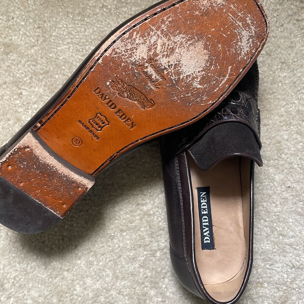 David Eden Crocodile Mens Loafers Brown Sz 10 Old Money Fratboy John Jr Shoes - Picture 4 of 8
